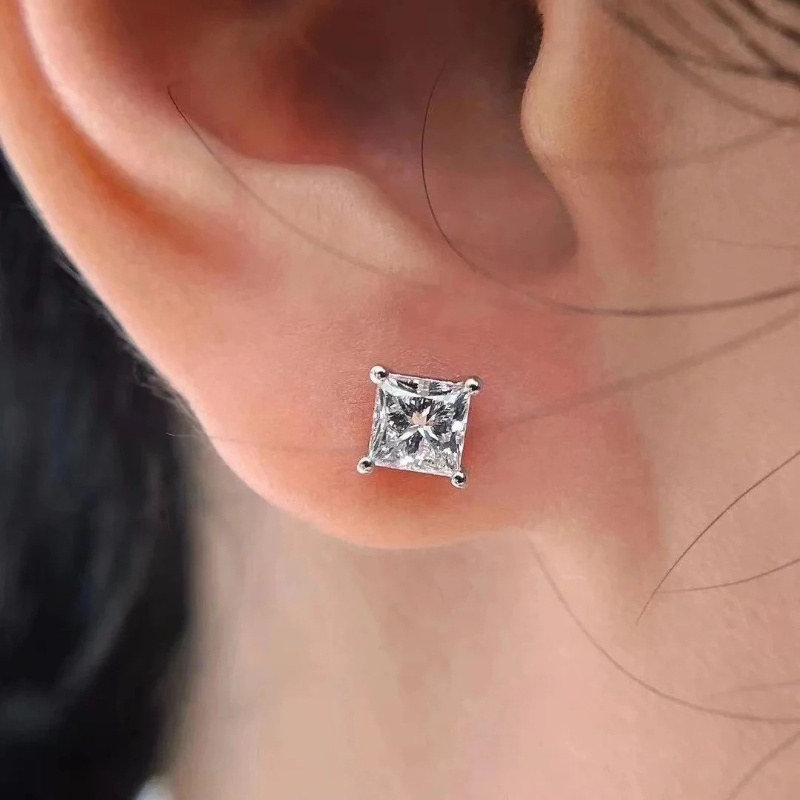 Stylish Square Synthetic Zirconia 925 Silver Stud Earrings